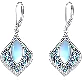 Filigree Moonstone Earrings Sterling Silver Filigree Teardrop Abalone Shell Drop Dangle Earrings Filigree Jewelry Gifts for Women