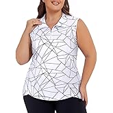Koscacy Women's Plus Size Sleeveless Golf Tennis Polo Shirts Zip Up Dry Fit Workout Tank Tops Athletic Shirt