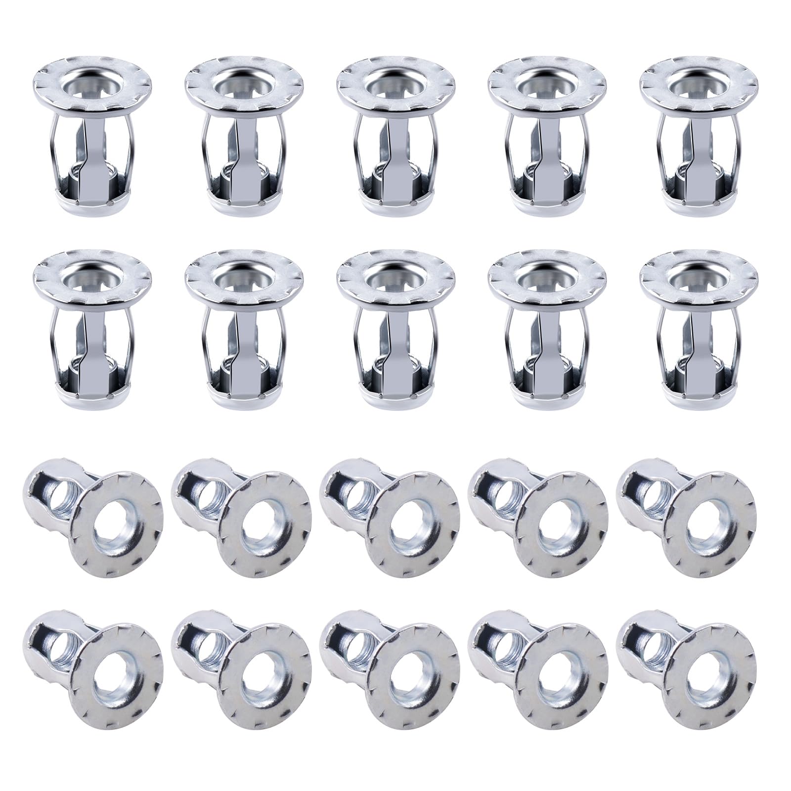 Mardatt 30Pcs M6 Jack Nuts Assortment Kit, Expansion Insert Nuts Petal Nuts Jack Nut Screw Anchor for Hollow Wall Plastic Polywood Pressboard Hardboard (M6 - Silver)