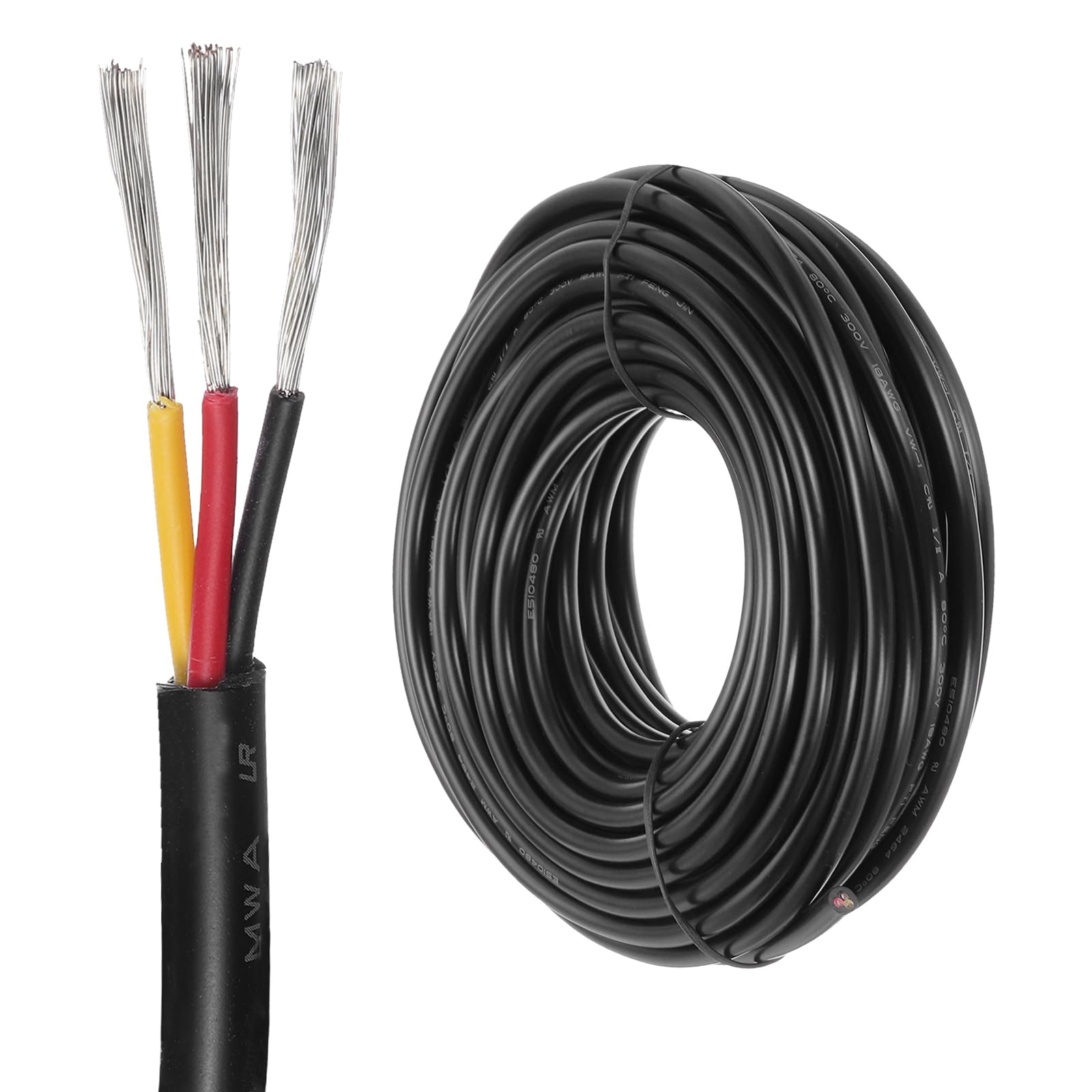DMiotech 18 Gauge Wire Electrical Wire 3 Conductor, 18 AWG Extension Cable Cord 50 Ft/15 m UL2464 300V Stranded Tinned Copper Wire for LED Lighting Automotive