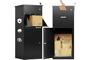 SAPITAL Package Delivery Box for Outside, 44.5" H Galvanized Steel Large Parcel Drop Box with Mailbox + Support Legs, Waterproof & Anti-Theft Delivery Boxes for Outside, for Yard, Porch, Curbside
