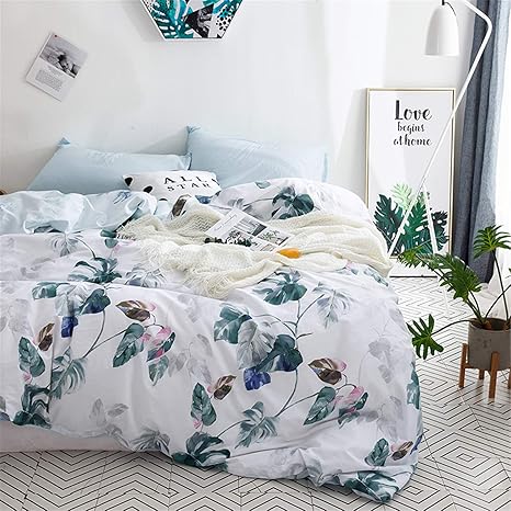 100% Cotton Flowers Aqua Leaves Printed 