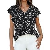 GRACE KARIN 2026 Boho Tops for Women Dressy Casual,Ruffle Sleeve Chiffon Blouses Work Shirts,V Neck Summer Fashion Clothes