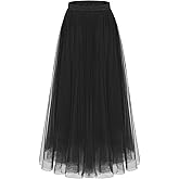 Kingfancy Women's Winter Skirts 2 Layered Tulle Tiered Long Skirts Elastic Waist A-Line Midi Skirts