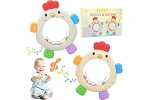 Gelapa 2pcs Teething Toys for Babies, Rattle Teether Teething Ring Silicone, BPA Free Grasping Teethers, Teething Relief for 