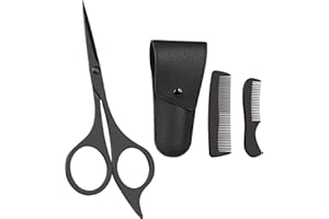 OIFEN 5" Premium Men's Beard & Mustache Scissors with Mustache Comb, Beard Comb & Carrying Pouch – Grooming Kit for All Facial Hair