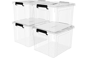 Cetomo Plastic Storage Bin Box Organizing Container with Lid and Secure Latching Buckles, Clear, 95Qt x 4, Pack of 4