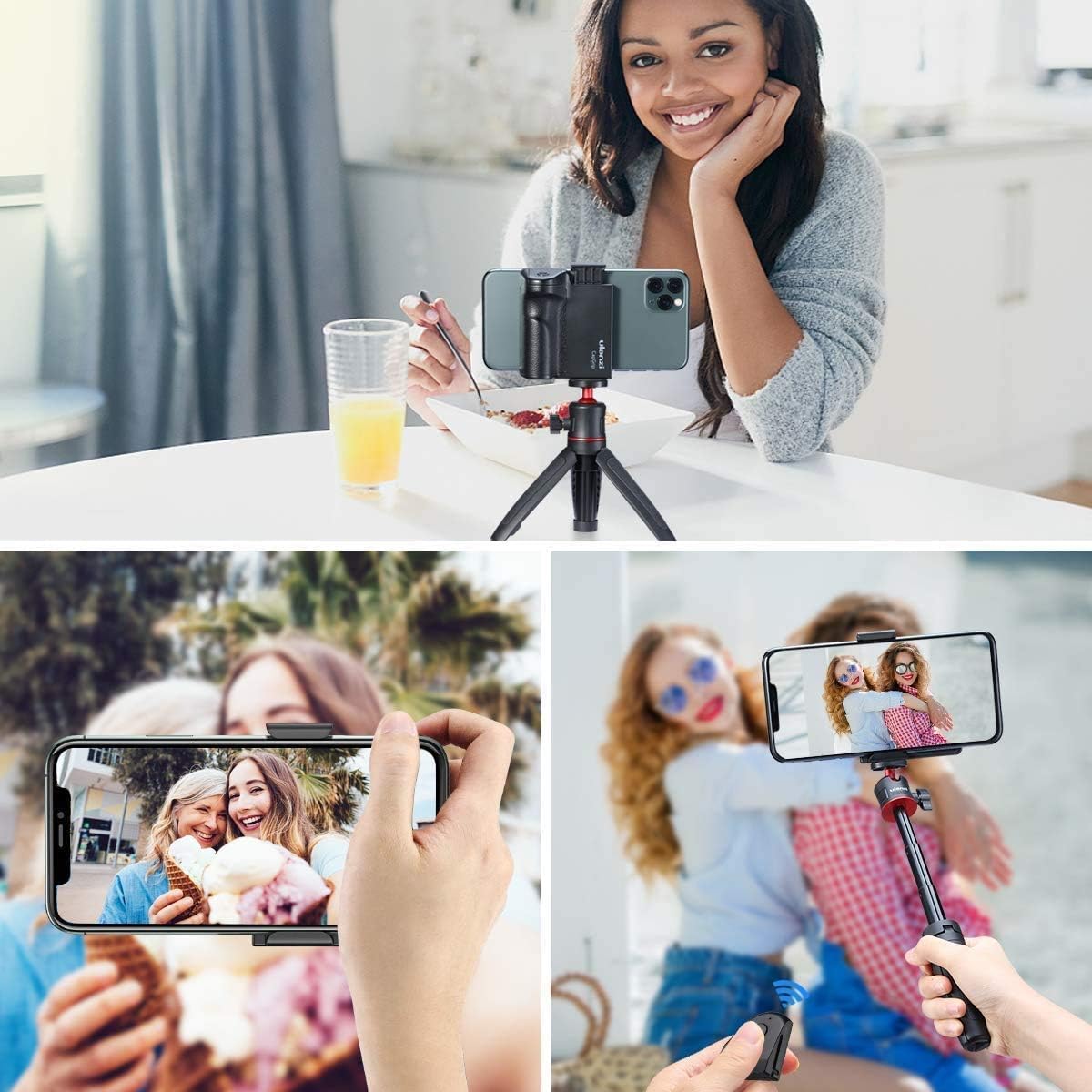 ULANZI Smartphone Tripod Mount with Remote Controller, Selfie Stick Tripod Monopod Head Adapter Phone Holder Handle Grip Compatible for iPhone 11 Pro Max/XS Max/8 Plus/Samsung Galaxy/Google Pixel : Camera & Photo