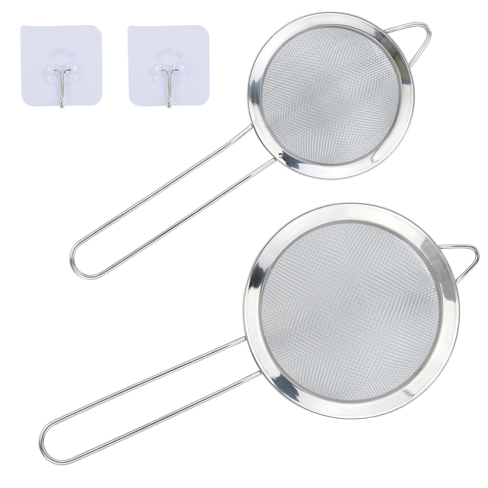 2 Pack Small Stainless Steel Fine Mesh Strainers with Kitchen Hooks,12 cm/8cm Diameter Fine Mesh Sieve Tea Strainers Kitchen Colander Sieve with Handle - Ideal for Juice Egg Tea Coffee Flour Filter