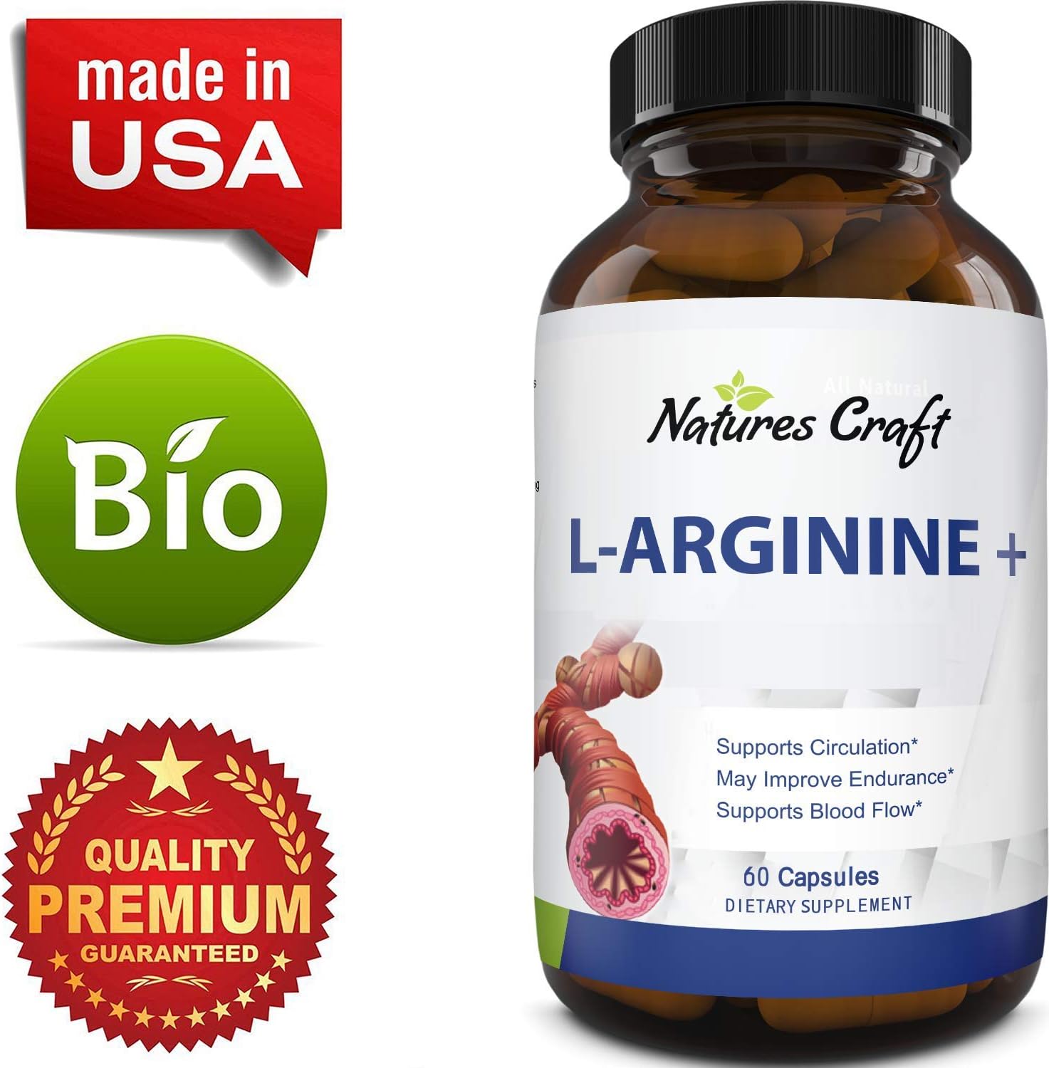 Purest L Arginine Supplement on the Market 60 Capsules Boost Nitric