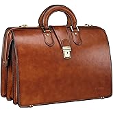 Banuce Vintage Leather Briefcase for Men with Lock 15.6 Inch Legal Lawyer Briefcase Doctor Bag Attache Case Hard