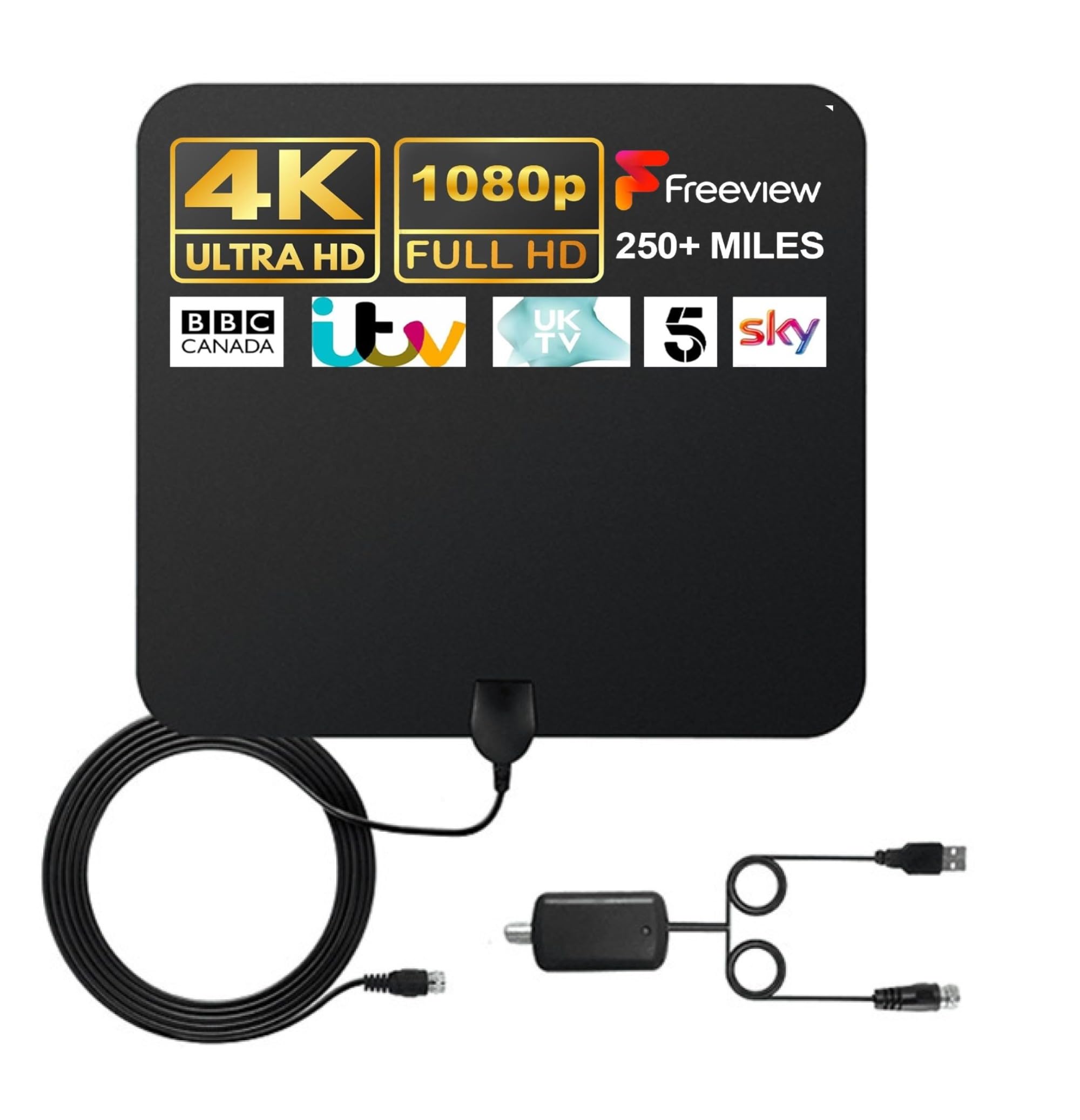 2025 Latest Version Digital TV Aerial Indoor, 600+ Miles Long Range Aerial Amplifier Signal Booster for Smart TV, HD Amplified TV Antenna, Support 4K 1080P VHF UHF All Older TV's Local Channels