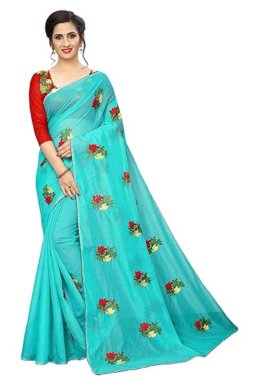 Blue Wish Womens Chanderi Cotton Saree With Blouse Piece