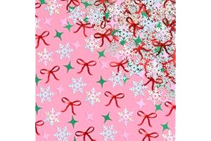 xo, Fetti Christmas Confetti - 200 pcs | Winter Decorations, Snowflake Table Decor, Red Bow Holiday Party Supplies, Xmas Tablescape