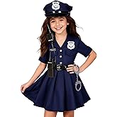 KIDIN Kids Police Officer Costume Girls Cop Outfit Toddler Police Uniform, Police Dress Up Career Day Halloween Gifts