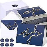 Gueevin 200 Pcs Thank You Cards with Envelopes & Foiled Stickers Bulk 3. 5 x 5 Inch Greeting Cards Foiled Thank You Notes for Wedding, Bridal Shower, Business, Graduation and More(Navy Blue)