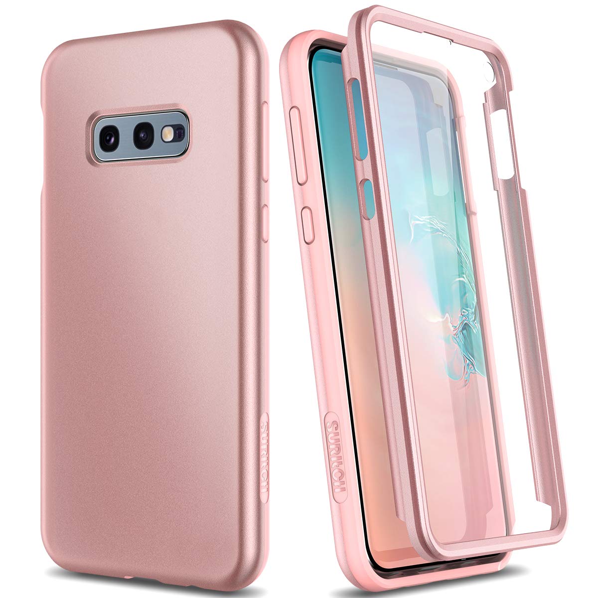 Photo 1 of SURITCH Case for Samsung Galaxy S10e,?Built in Screen Protector??Support Wireless Charging? Rugged Back Cover Hybrid Bumper 360 Protective Case Matte Shockproof for S10e Case 5.8"(Rose Gold)
