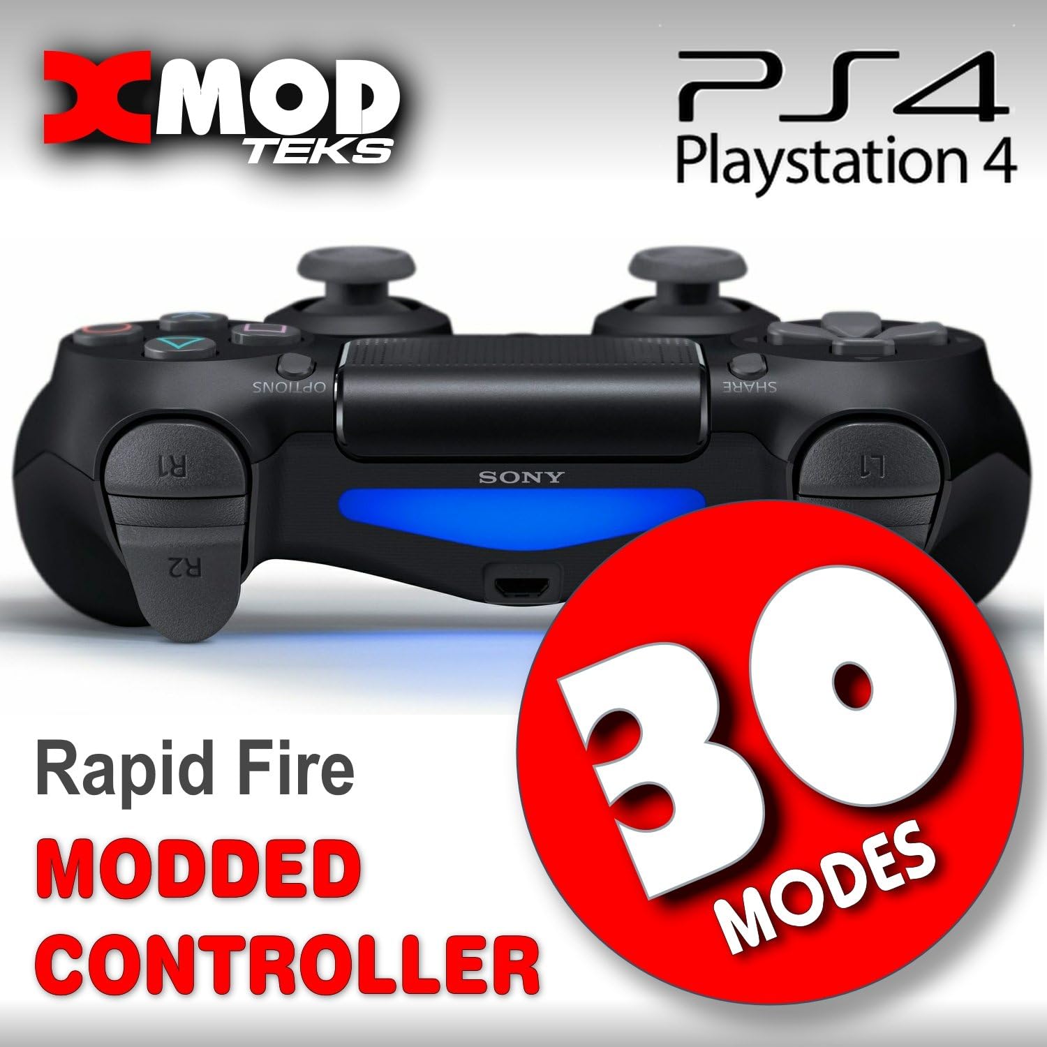 PS4 MODDED Controller, Jet Black, PRO MOD Rapid FIRE CHIP, Playstation, Fornite, Call of Duty - XMOD 30 Modes
