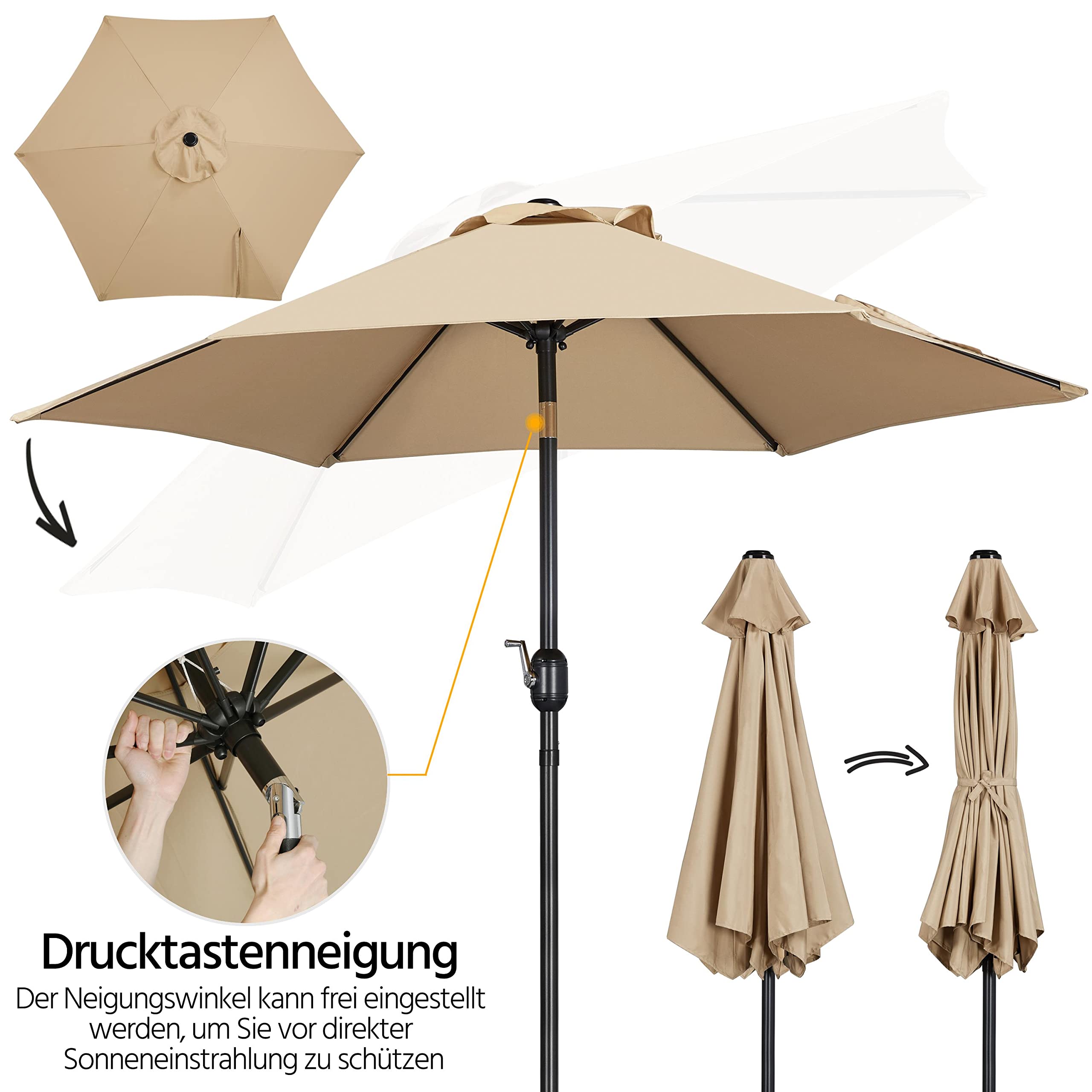 Yaheetch Sonnenschirm Ø 230cm Marktschirm Gartenschirm mit Kurbel Wasserdicht Terrassenschirm Rund Sonnenschutz 5