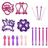 UNICORN & MERMAID 19 Piece Sandwich Cutter Set, BPA FREE original shapes with Lifetime Replacement Guarantee, Kids Pink Bento