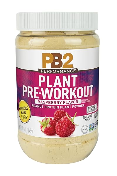 PB2 PERFORMANCE PLANT PROTEIN PRE-WORKOUT SUPERFOOD – RASPBERRY FLAVORED – ENDURANCE BLEND WITH MCT & CAFFEINE