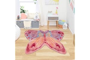 LIVEBOX Butterfly Kids Rug for Girls Bedroom, 36"x47" Washable Nursery Rug for Baby, Non-Slip Colorful Rug for Playroom, Ultra Soft Area Rug Floor Play Mat for Dorm Entryway Tent, Pink