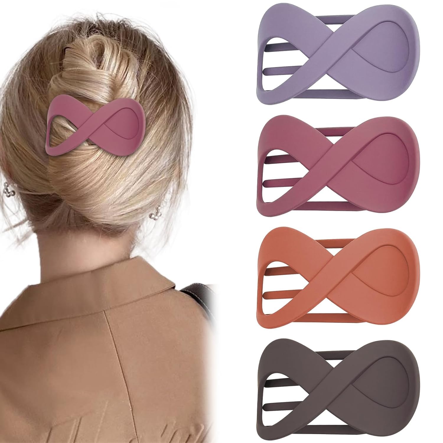 4 Pcs French Concord Flat Hair Clips, 3.35 Inch Curved Hair Claw Alligator Hair Clips Volume Strong Hold Banana Barrettes Hair Clamps Jaw Clips for Women (Matte)