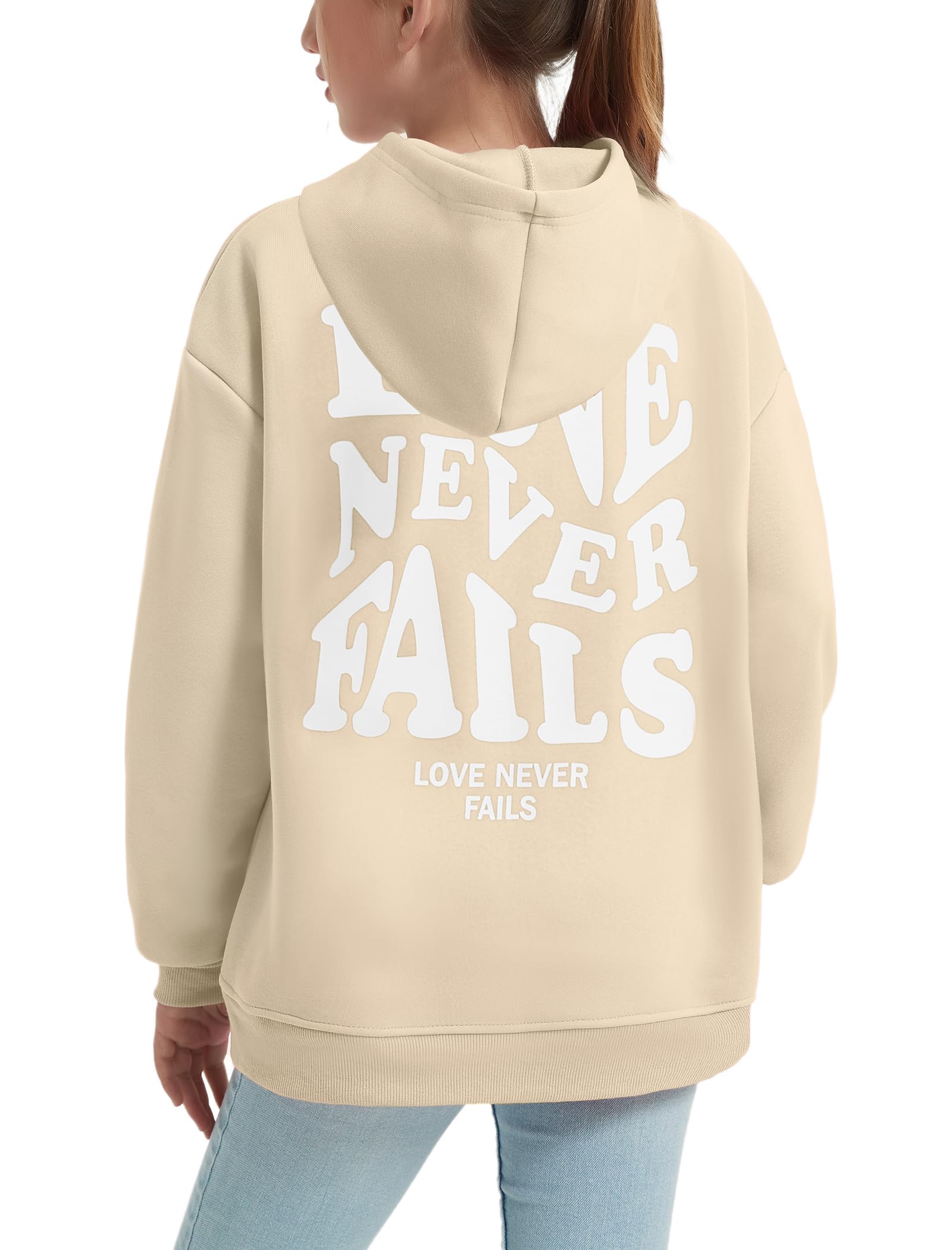 Photo 1 of EXARUS Girls Oversized Hoodies Letter Printed Sweatshirt Pullover Long Sleeve Casual School Dark Khaki 10Y