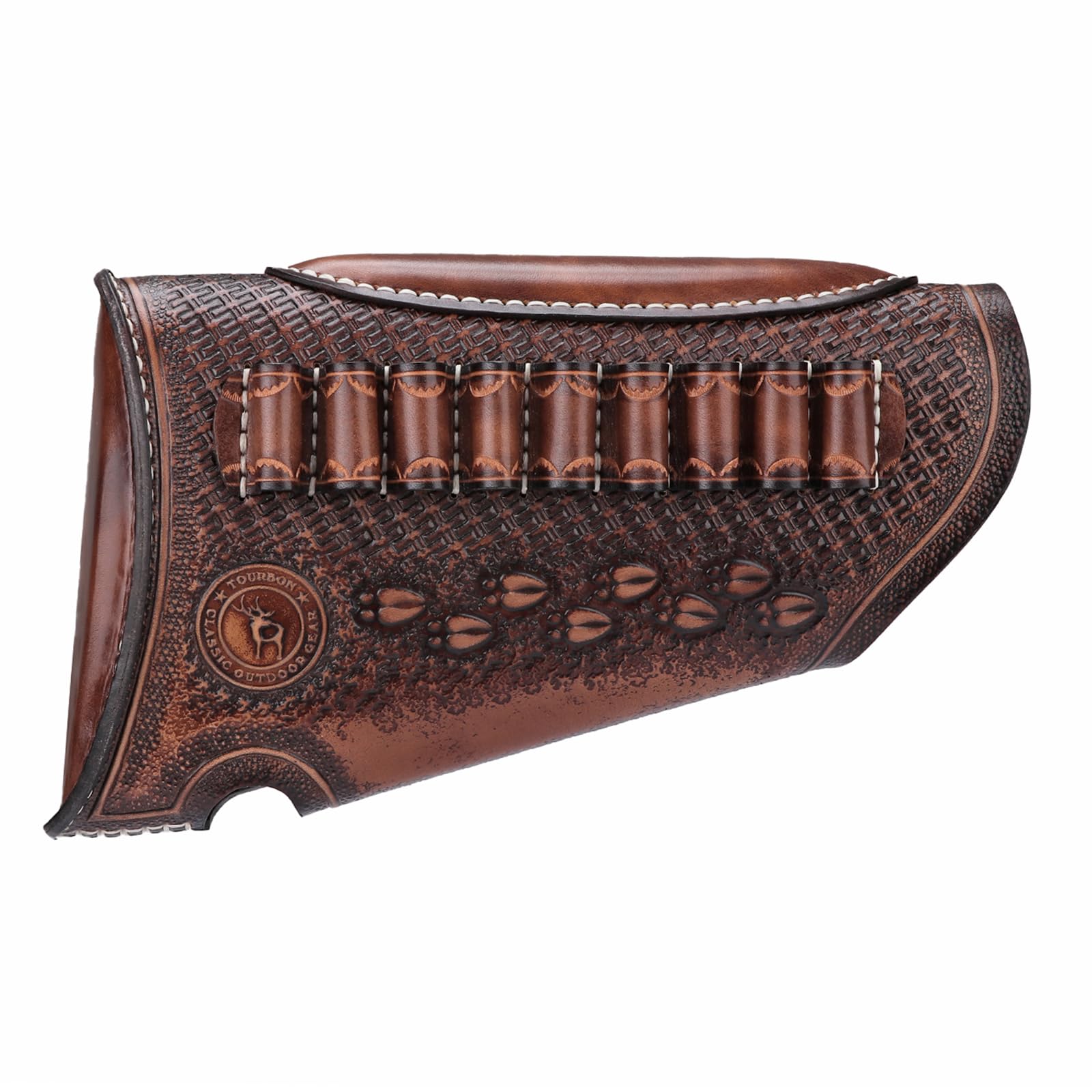 TOURBON Handmade Leather Rifle Buttstock Ammo Holder Cheek Rest Pouch for 30.06, 30.30, 308 Cartridges