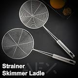 AEX Strainer Skimmer Ladle Stainless Steel 6.7 Inch Ergonomic Handle Spider Mesh view 8