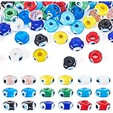 Cheriswelry 54Pcs Evil Eye Lampwork Glass Beads Flat Round Evil Eye Craft Beads Spacers 9 Colors 9-10mm for DIY Bracelets Earrings Necklace Jewelry Making