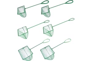 Lpraer 4in 5in 6in Aquarium Fish Net Green Fine Mesh Nylon Net Collection with 11" Long Handle Square Quick Catch Fish Net for Fish Tank