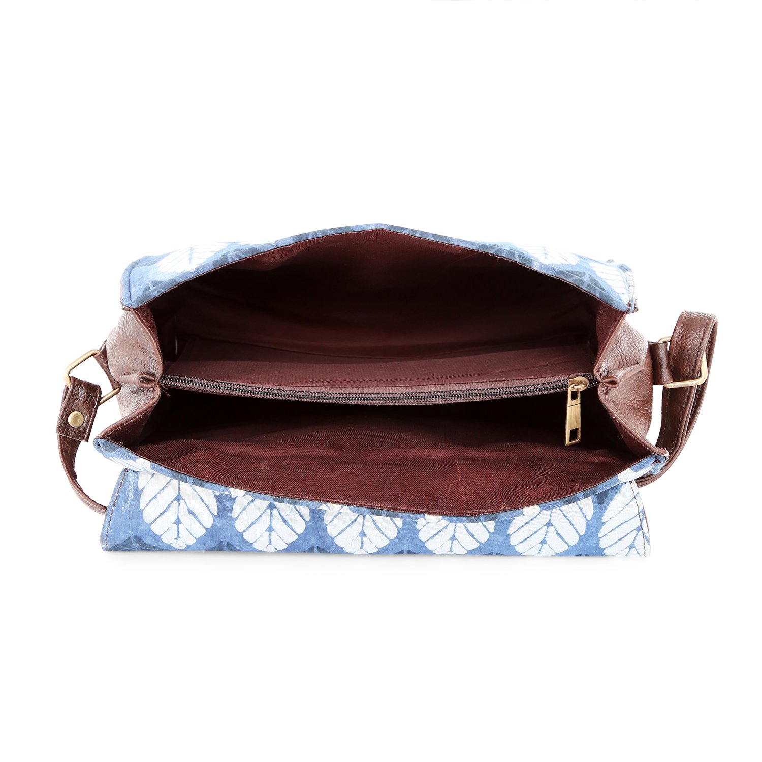 vivinkaa ethnic printed blue leaf print satchel