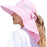SENWAI Womens Sun Hat Outdoor UV Protection Wide Brim Fishing Hat with Ponytail Hole Neck Flap for Beach Hiking Camping