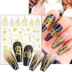 Gold Nail Art Stickers, Wave Line Chains Flame
