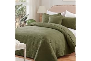 COZYART Quilt Set King Size, Olive Green Lightweight Bedspread with Pillow Shams, Soft Coverlet Quilt Bedding Sets for All Season,Geometry,3 Pieces,1 Quilt 2 Pillow Shams