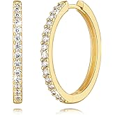 vuiikhir 14K Gold Earrings for Women 14K Gold Hoop Earrings for Women Cubic Zirconia Shining Gold Hoops Earring for Womens Hoop Lightweight Hoops Earring for Womens 12/14/16/20/25/30mm