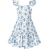 Girls Summer Floral Dresses Tie Back Flutter Sleeves Casual Spring Dress for 4-12 Years