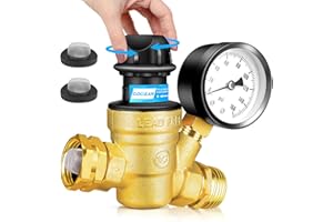 Gociean Upgraded RV Water Pressure Regulator with Gauge, Brass Lead-Free Water Pressure Regulator for RV Camper with 2 Inlet Filters