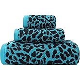 KINGSHORE 3 Piece Premium Bath Towel Set (Leopard), 1 Bath Towel 1 Hand Towel 1 Washcloth, Quick-Drying, 100% Cotton,Oeko-TEX Certified (Blue)