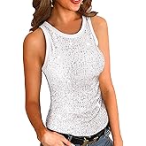 miduo Womens Summer Casual Slim Fit Crewneck Sequin Tank Tops Sparkle Shimmer Sleeveless Blouse Tops