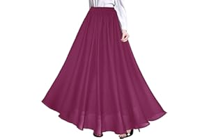Afibi Womens Chiffon Retro Long Maxi Skirt Beach Ankle Length Skirt