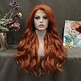 IMSTYLE Ginger Synthetic Lace Front Wig Long Wavy Synthetic Lace Front Wig Glueless Heat Resistant for Drag Queen Cosplay Party Daliy Wear 26 Inches