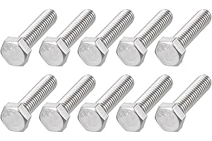 METALLIXITY Hex Head Bolts (5/16-18 x 1-1/4") 25Pcs, 304 Stainless Steel 18-8, Fully Threaded, External Hex Drive, Plain Fini