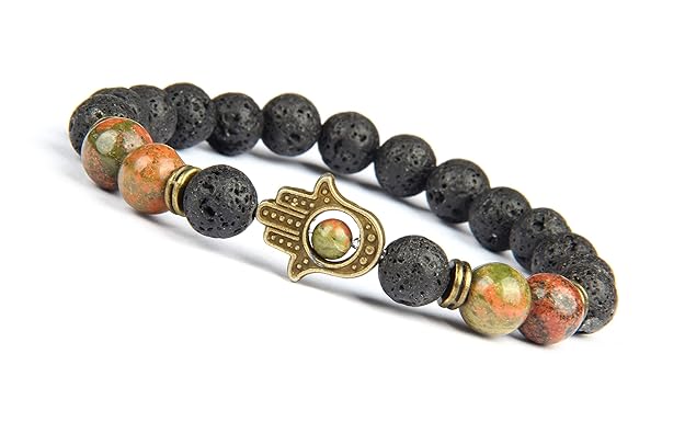 GD GOOD.designs EST. 2015 ® Hand der Fatima - Perlenarmband (Hamsa Armband) Armband aus verschiedenen Natursteinen