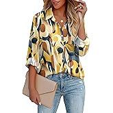 Zeagoo Button Down Shirts for Women Dressy Casual Floral Printed Collared Chiffon Blouse Long Sleeve Business Work Tops