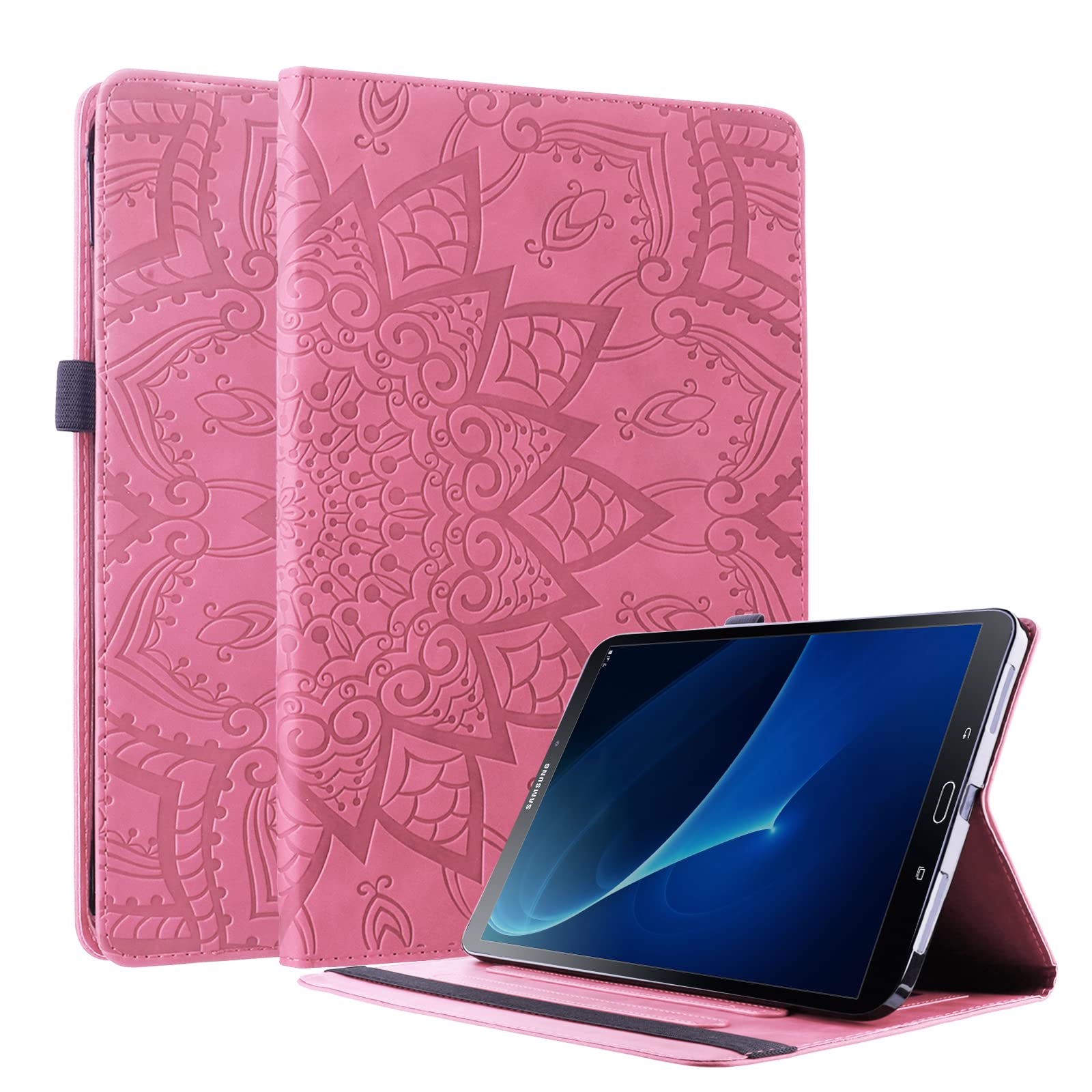 Lspcase Galaxy Tab A6 10.1 Case PU Leather Wallet Case Soft TPU Cover Flip Stand Card Slot Pen Holder Case Mandala Flower Pattern For Samsung Galaxy Tab A 10.1 Inch 2016 SM-T580 SM-T585 - Pink