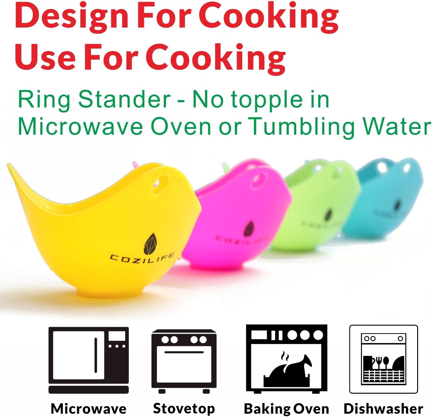 Egg Poacher – COZILIFE Silicone Egg Poaching Cups with Ring Standers, For Microwave or Stovetop Egg Cooking, Kraft Box Packing, BPA Free, Pack of 4: Kitchen & Dining