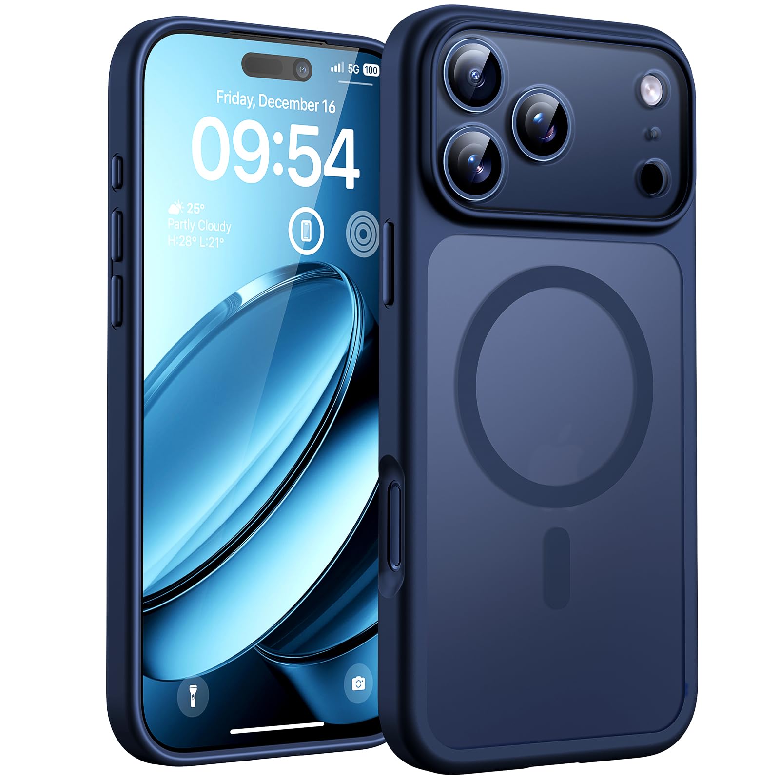 Photo 1 of TOCOL for 17Pro Case, Full Camera Protection, Built-in Magnetic Ring, Compatible with Magsafe Charger, Translucent Matte Phone Case for 17Pro 6.3 inch (Dark Blue)