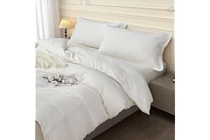 White Duvet Cover Set Queen Size 100% Organic Cotton, SAPHREAS 3 Pcs Soft Bedding Comforter Cover with Zipper Closure & Corne
